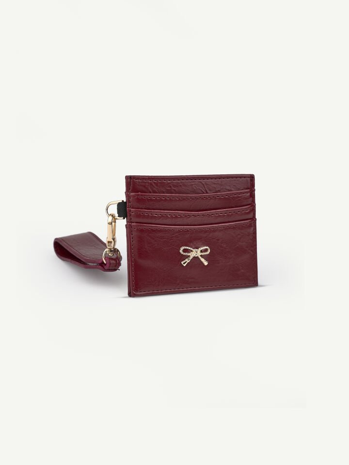 Kadın Fiyonk Detaylı Anahtarlıklı Parlak Suni Deri Kartlık