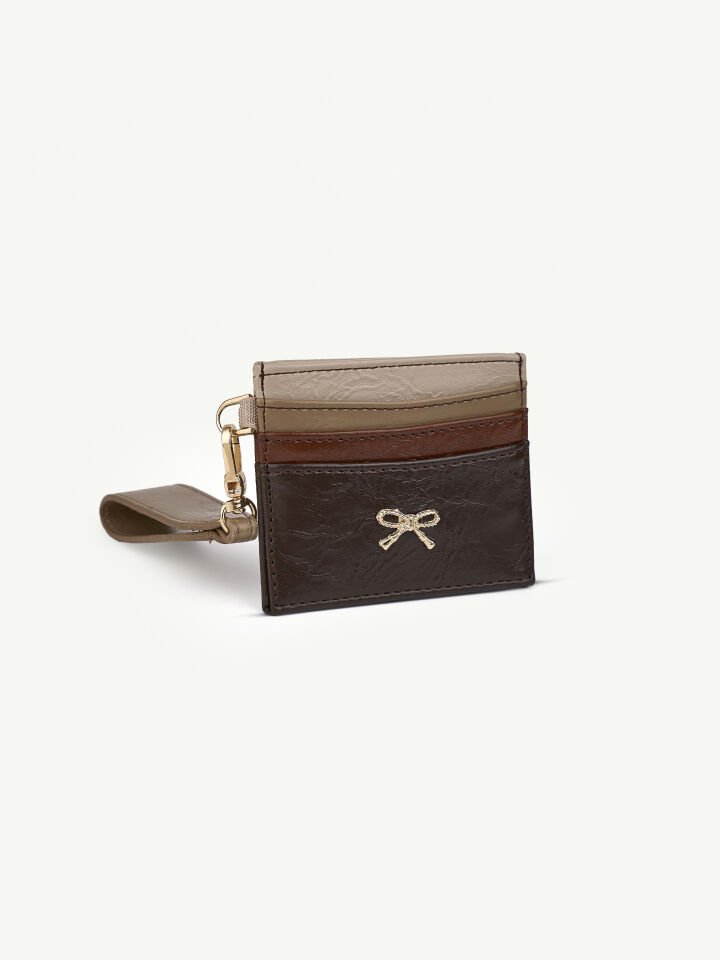 Kadın Fiyonk Detaylı Anahtarlıklı Parlak Suni Deri Kartlık