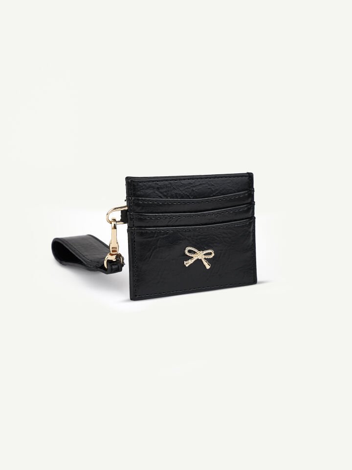 Kadın Fiyonk Detaylı Anahtarlıklı Parlak Suni Deri Kartlık